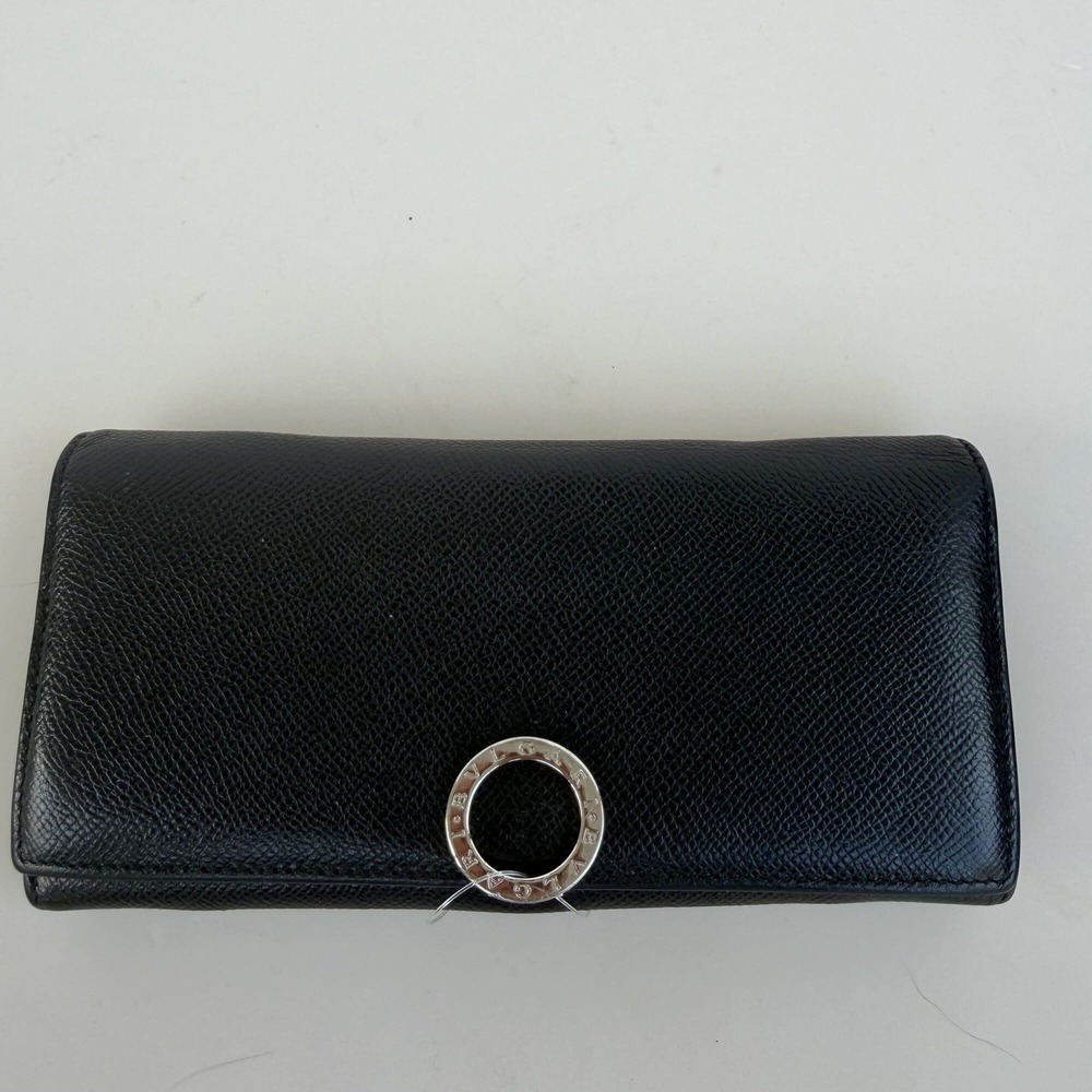 BVLGARI BVLGARI Large Continental Flap Wallet – Black Grain Leather